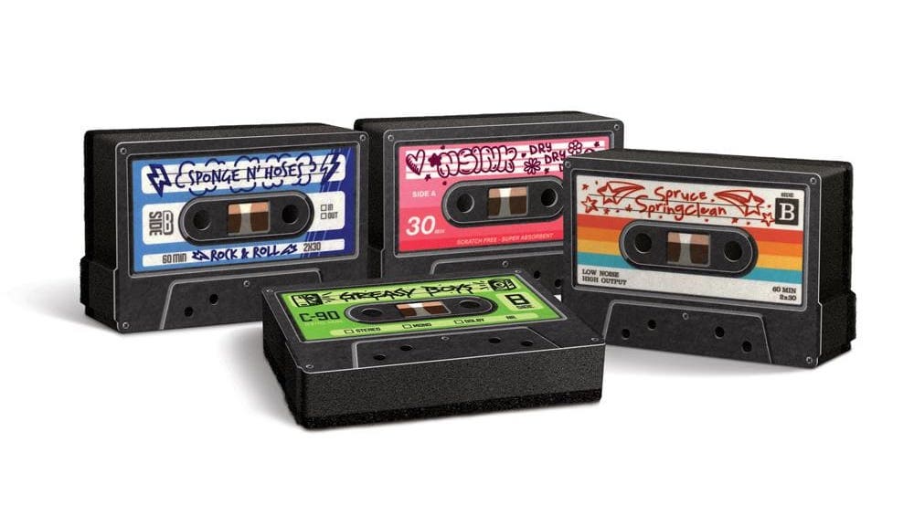 A Nostalgic Set of Cassette Mix Tape Kitchen Sponges